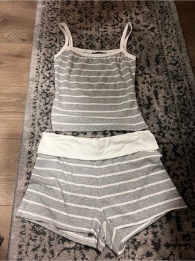 Women’s Gray & White Stripe Tank and Shorts Set